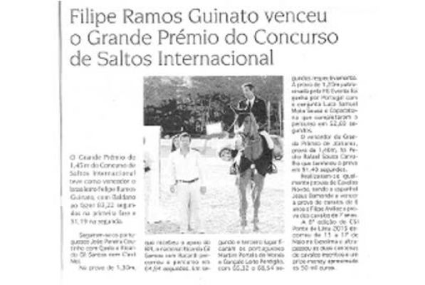 FELIPE RAMOS GUITANO VENCEU O GRANDE PRÉMIO DO CONCURSO DE SALTOS INTERNACIONAL