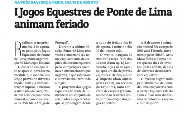 I Jogos Equestres de Ponte de Lima animam feriado