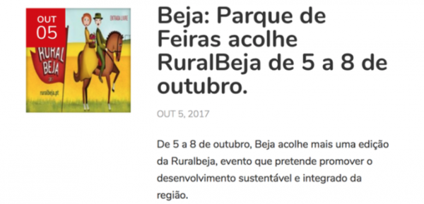 Beja: Parque de Feiras acolhe RuralBeja de 5 a 8 de outubro.