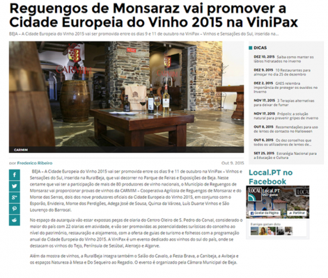 Reguengos de Monsaraz vai promover a Cidade Europeia do Vinho 2015 na Vinipax 